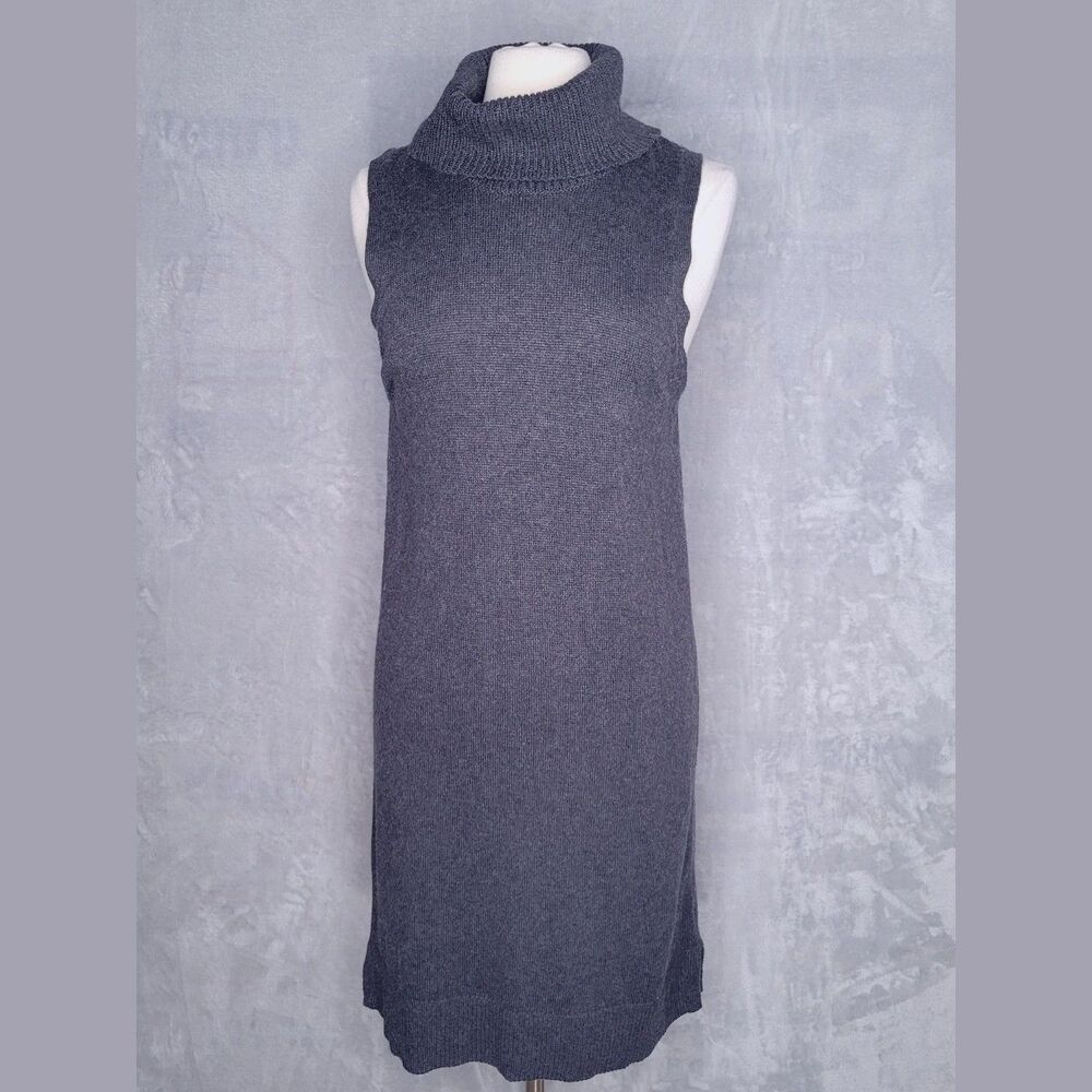 HALOGEN Dark Gray Sleeveless Turtleneck Tunic Sweater Size L Cashmere Blend